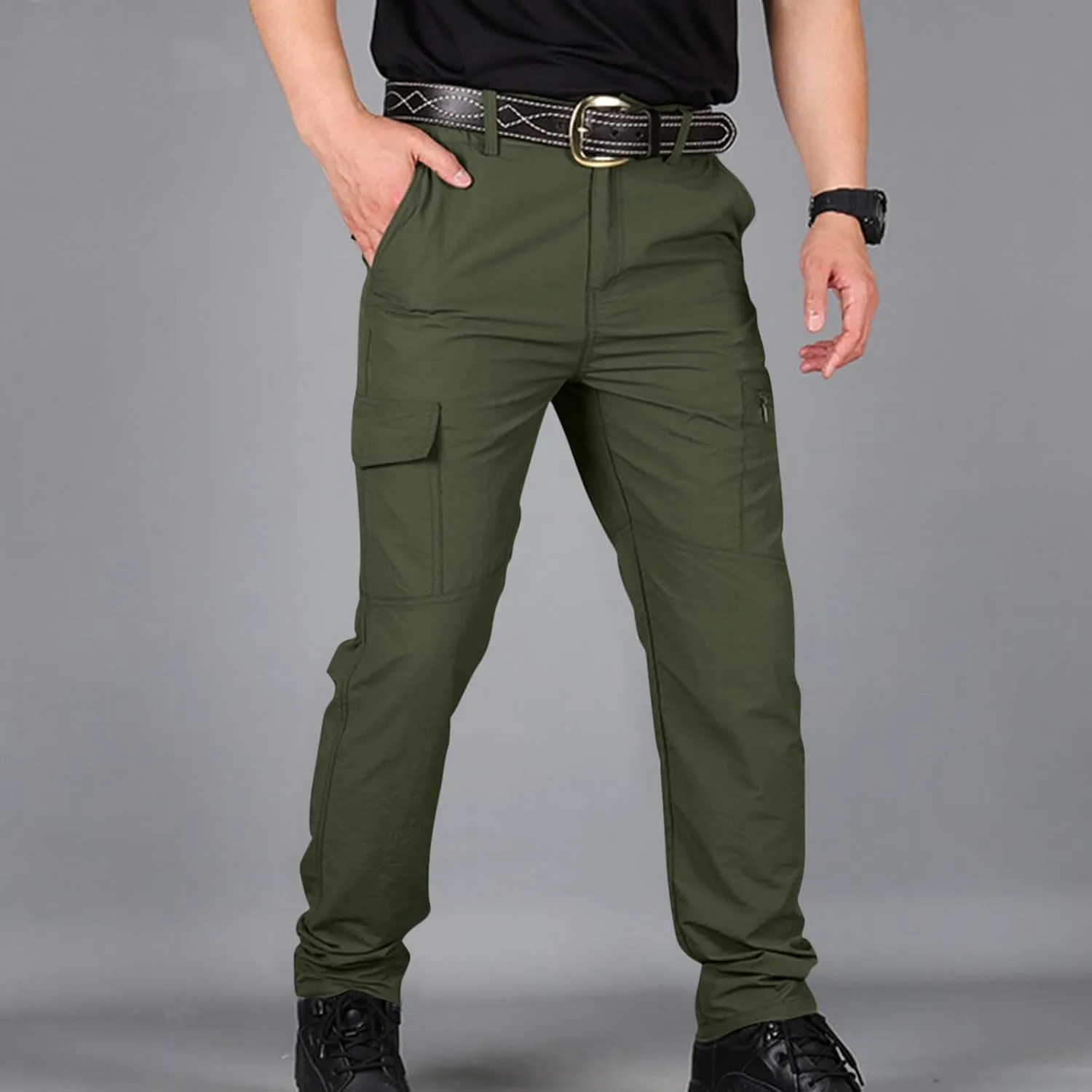 OIOLOYJM Cargo Pants for Men Relaxed Fit Work Waterproof Hiking Pants Stretch Tactical Pants Lightweight Outdoor Travel Pants