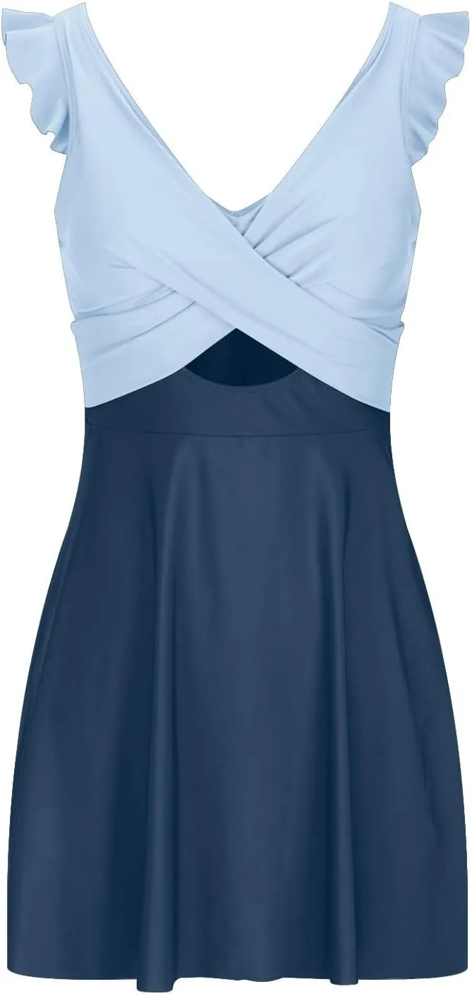 One Piece Swimdress Swimsuits for Women Tummy Control Swim Dresses Skirt Bathing Suit Athletic Skirted Swimsuit