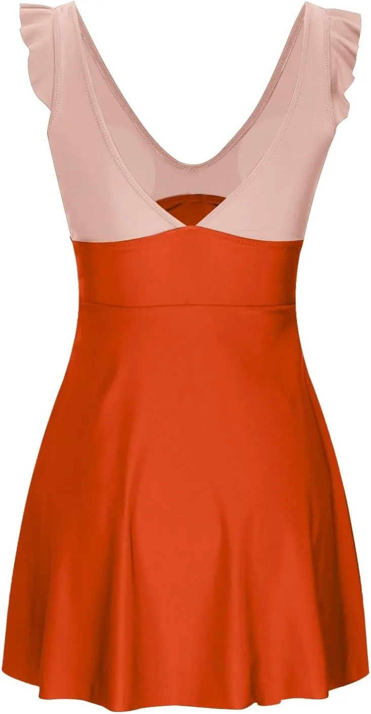 One Piece Swimdress Swimsuits for Women Tummy Control Swim Dresses Skirt Bathing Suit Athletic Skirted Swimsuit