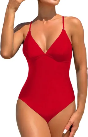One Piece Swimsuits for Women Sexy Tummy Control V Neck Backless Bathing Suit Modest Summer Beach Outfits 2025
