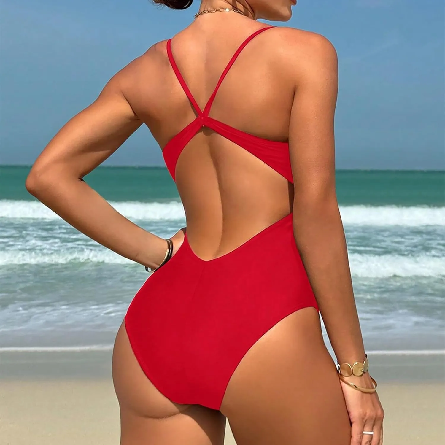 One Piece Swimsuits for Women Sexy Tummy Control V Neck Backless Bathing Suit Modest Summer Beach Outfits 2025