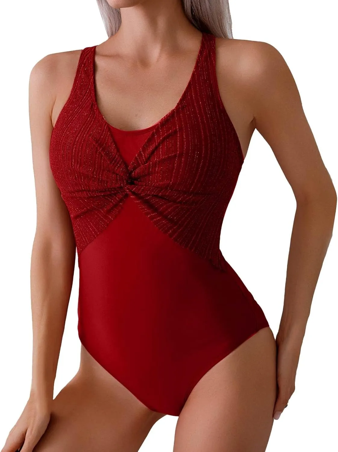One Piece Swimsuits Women Patchwork Tummy Control Bathing Suit Push Up Backless Swimwear Modest Swimming Suit