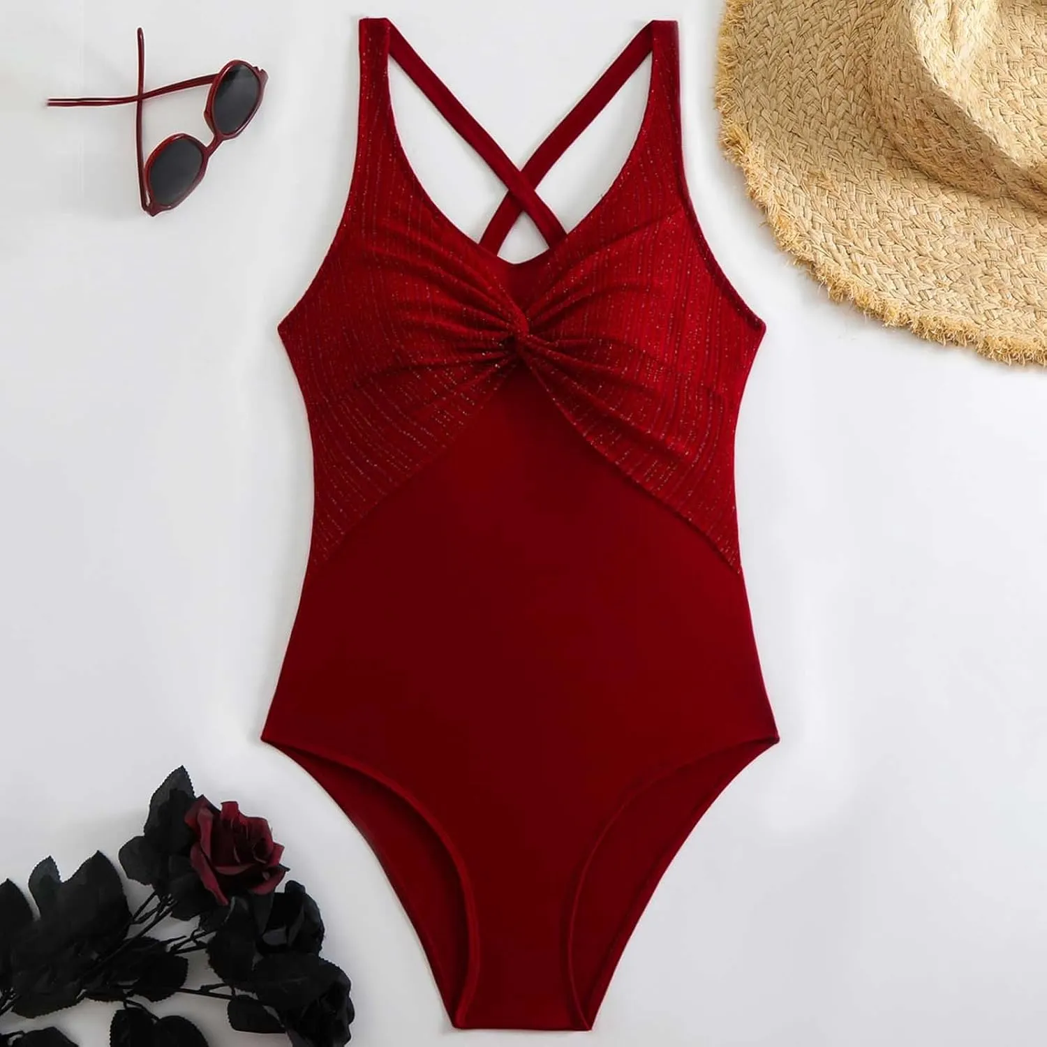 One Piece Swimsuits Women Patchwork Tummy Control Bathing Suit Push Up Backless Swimwear Modest Swimming Suit