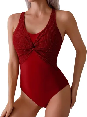 One Piece Swimsuits Women Patchwork Tummy Control Bathing Suit Push Up Backless Swimwear Modest Swimming Suit