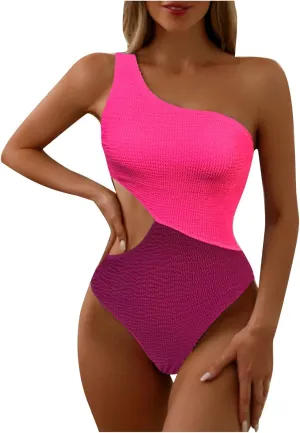 One Shoulder One Piece Swimsuit for Women Tummy Control Modest Full Coverage Keyhole Swimwear High Cut Bathing Suits