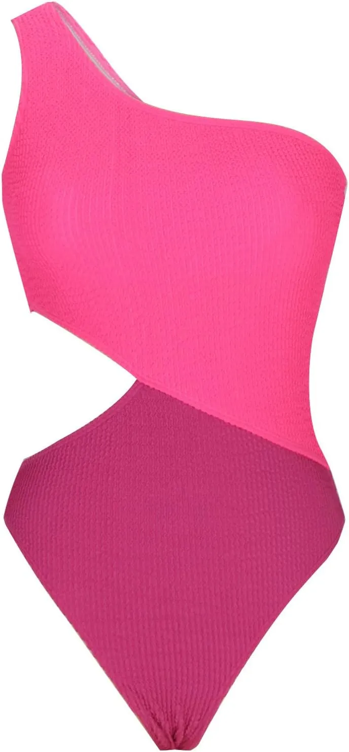 One Shoulder One Piece Swimsuit for Women Tummy Control Modest Full Coverage Keyhole Swimwear High Cut Bathing Suits