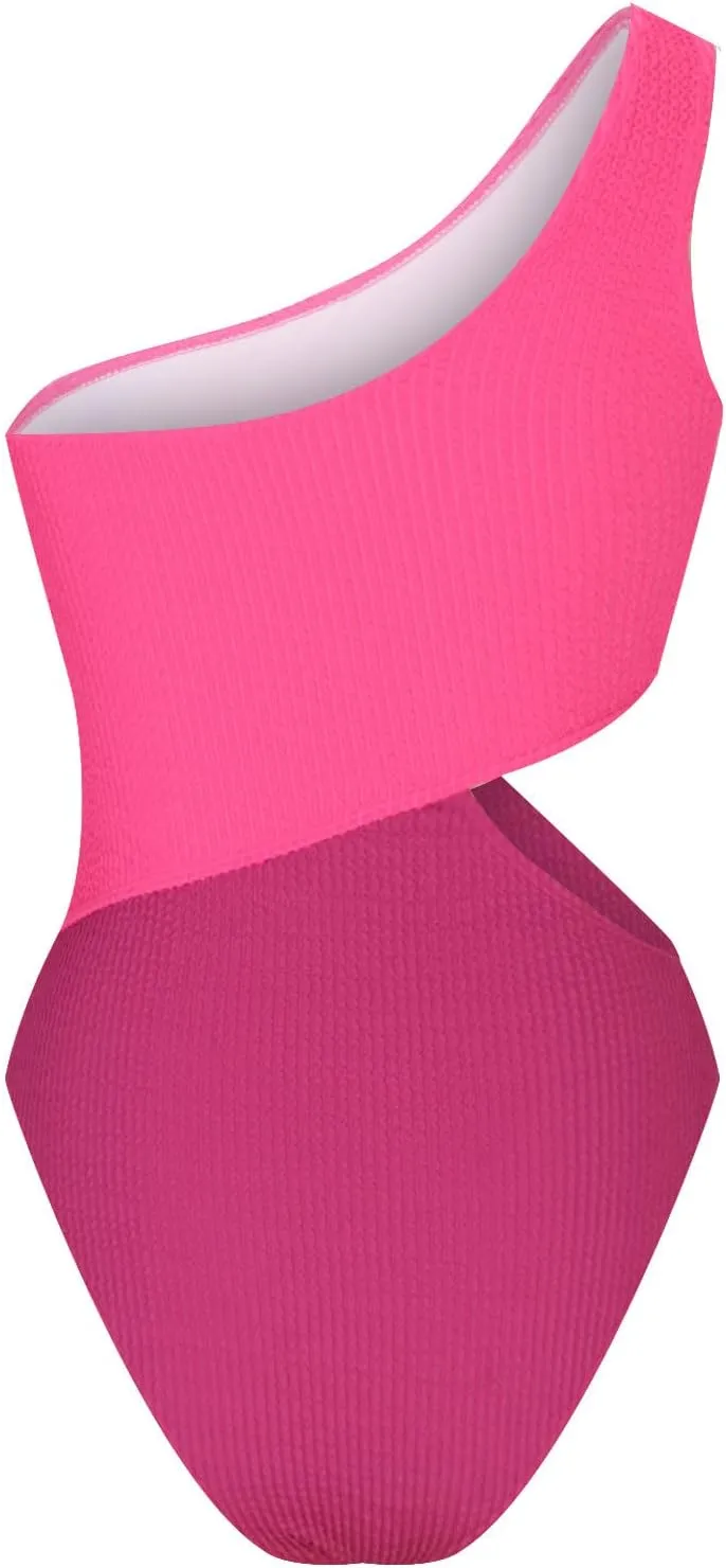 One Shoulder One Piece Swimsuit for Women Tummy Control Modest Full Coverage Keyhole Swimwear High Cut Bathing Suits