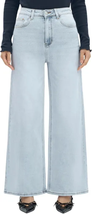 ONESO High Waisted Stretchy Women Wide Leg Jeans Buckle Baggy Pants Underwear Lady Trouser