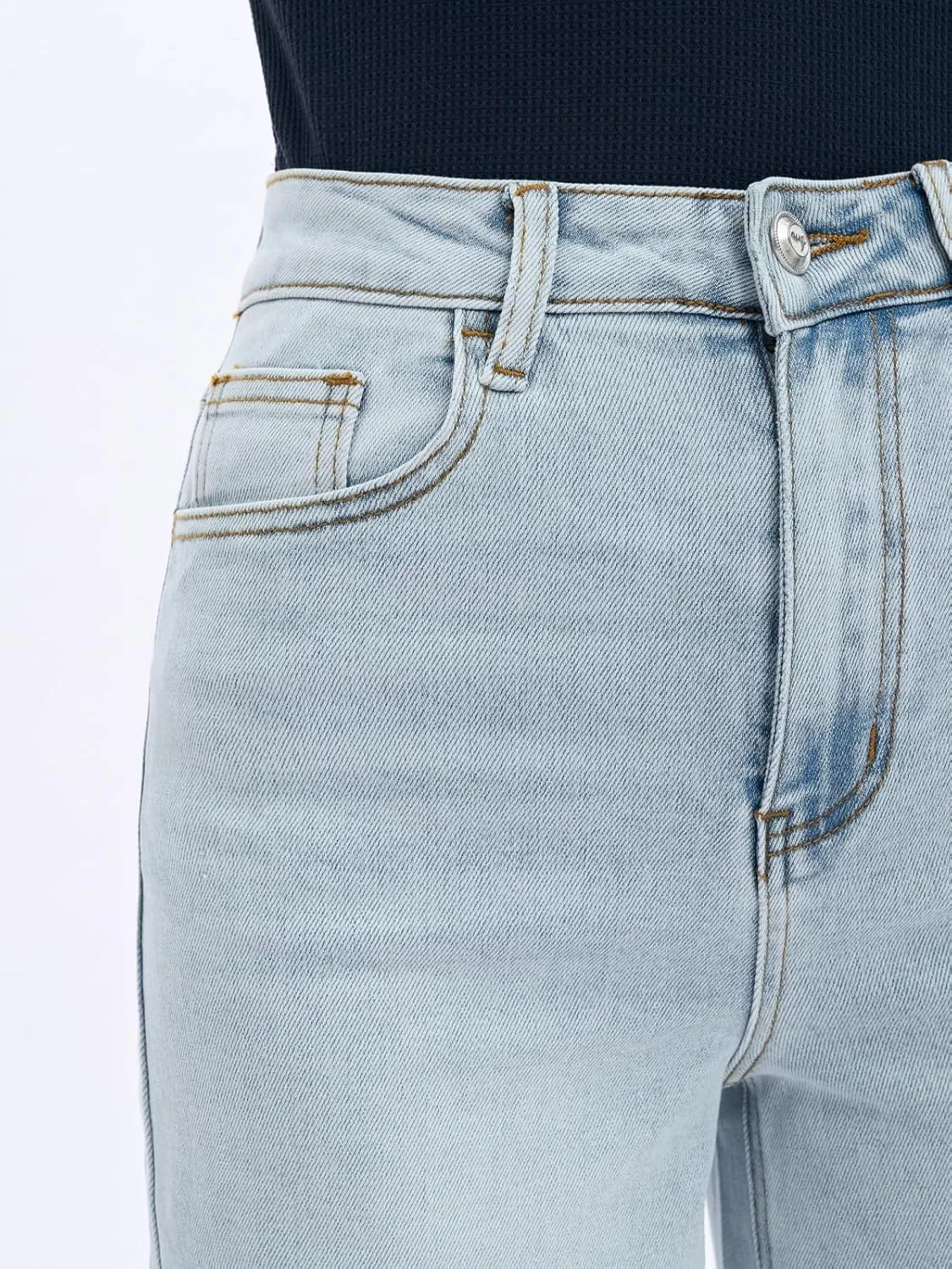 ONESO High Waisted Stretchy Women Wide Leg Jeans Buckle Baggy Pants Underwear Lady Trouser