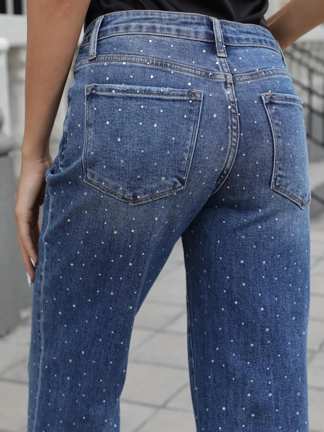 ONESO High Waisted Stretchy Women Wide Leg Jeans Buckle Baggy Pants Underwear Lady Trouser