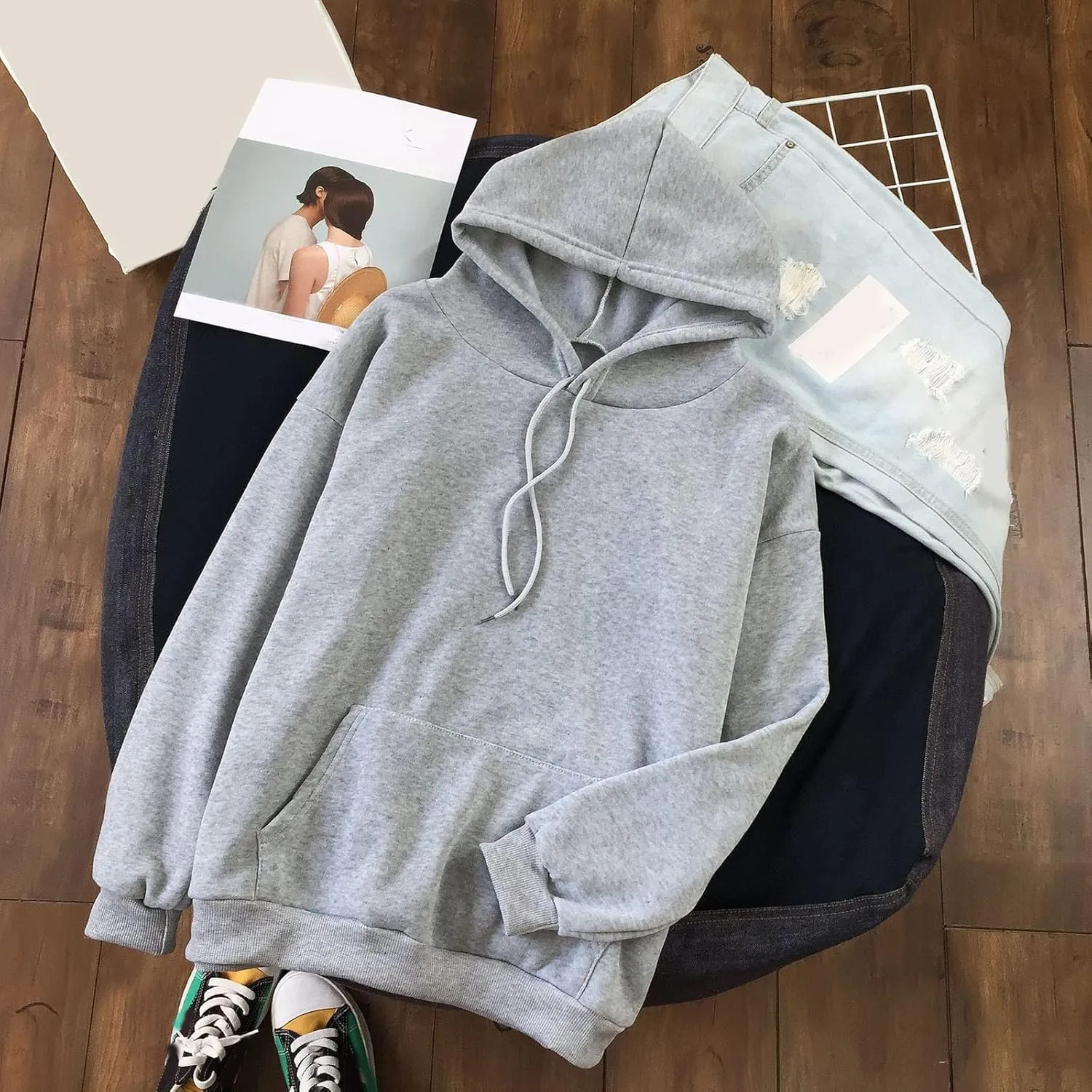 Oversized Sweatshirts for Women Loose Fit Casual Pocket Pullover Hoodies Long Sleeve String Solid Activewear Sweater