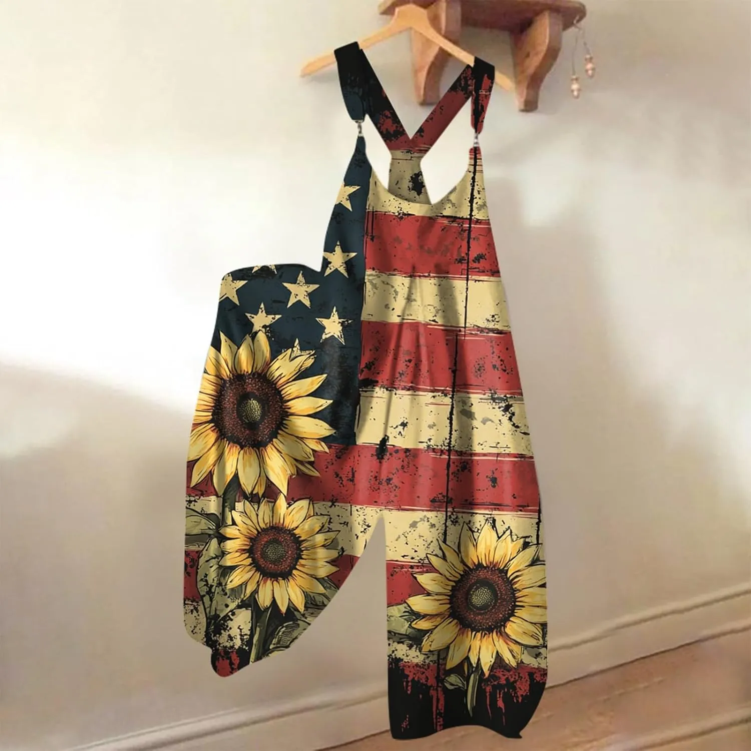 Patriotic Rompers for Women, 4th of July Fashion Casual Loose Womens Jumpsuit