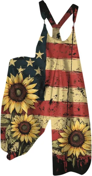Patriotic Rompers for Women, 4th of July Fashion Casual Loose Womens Jumpsuit