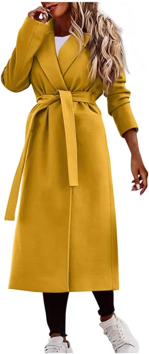 PETYCZEN Women's Trench Coats Notched Lapel Collar Wool Blend Winter Coats Casual Mid Length Pea Coats Long Jackets Overcoat