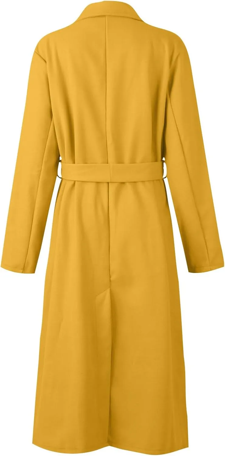 PETYCZEN Women's Trench Coats Notched Lapel Collar Wool Blend Winter Coats Casual Mid Length Pea Coats Long Jackets Overcoat
