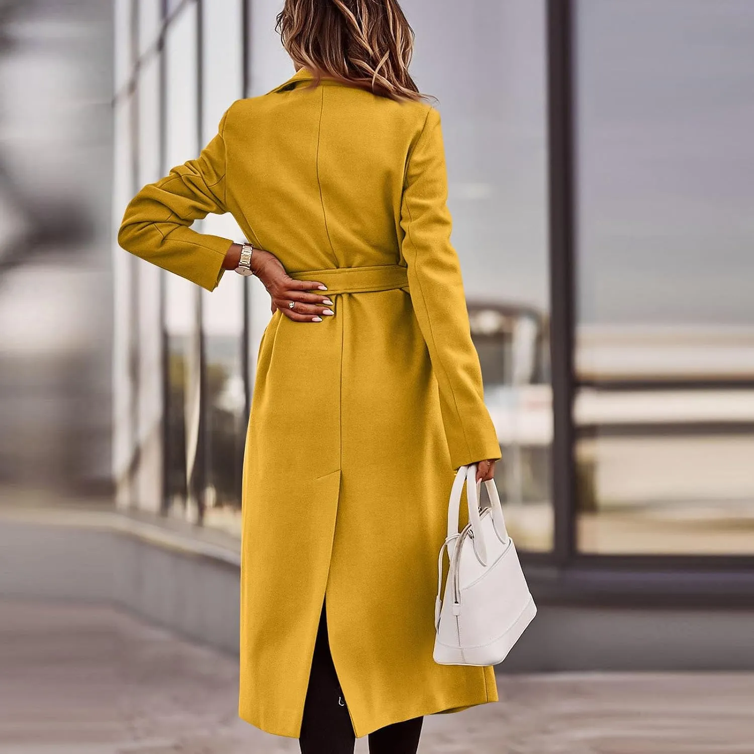 PETYCZEN Women's Trench Coats Notched Lapel Collar Wool Blend Winter Coats Casual Mid Length Pea Coats Long Jackets Overcoat