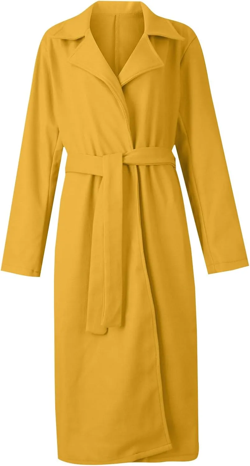 PETYCZEN Women's Trench Coats Notched Lapel Collar Wool Blend Winter Coats Casual Mid Length Pea Coats Long Jackets Overcoat