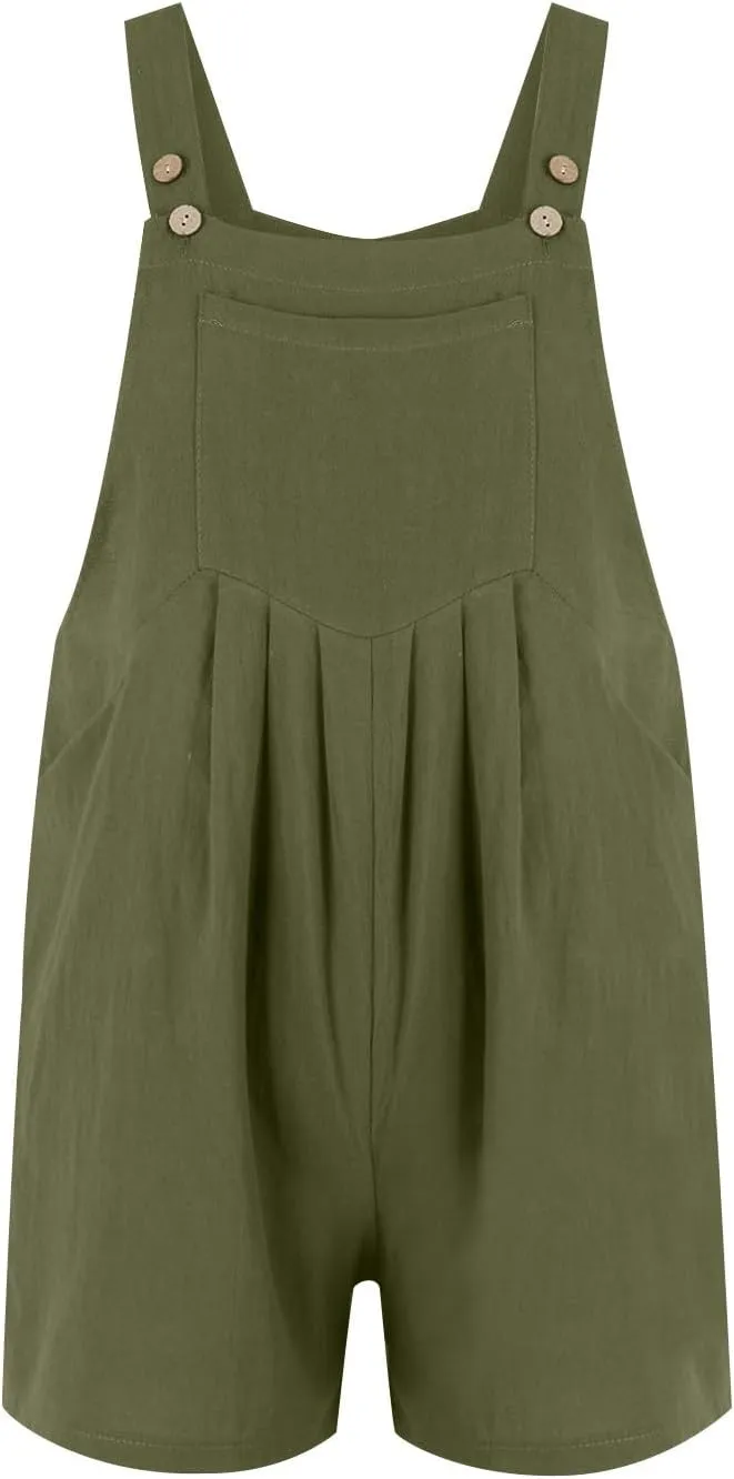 Plus Size Short Rompers for Women Linen Overall Shorts Shortalls Smocked Adjustable Straps Short Bib Overalls Jumpsuits