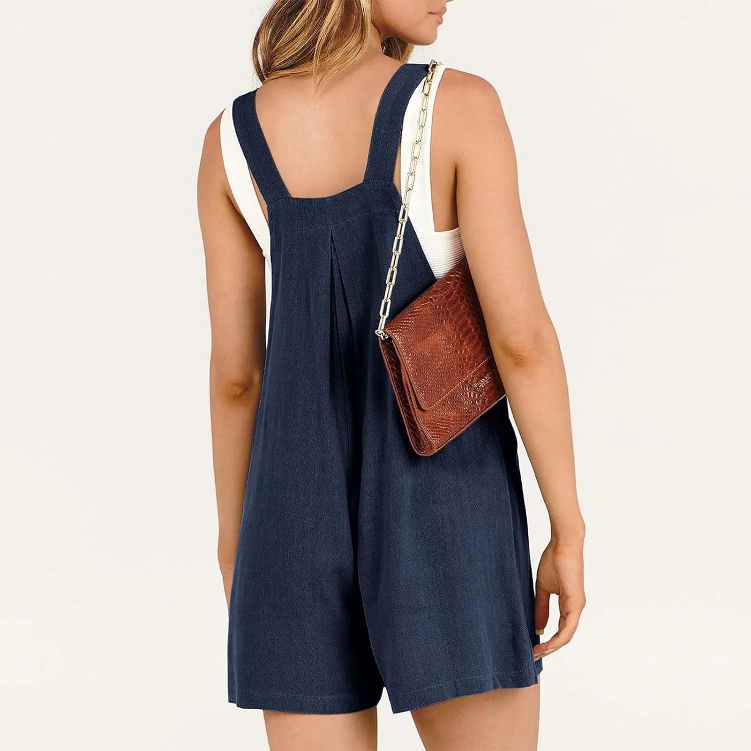Plus Size Short Rompers for Women Linen Overall Shorts Shortalls Smocked Adjustable Straps Short Bib Overalls Jumpsuits