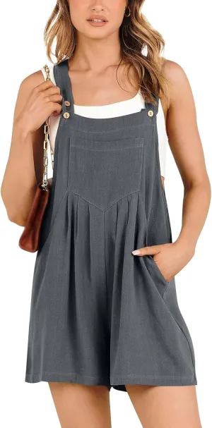 Plus Size Short Rompers for Women Linen Overall Shorts Shortalls Smocked Adjustable Straps Short Bib Overalls Jumpsuits