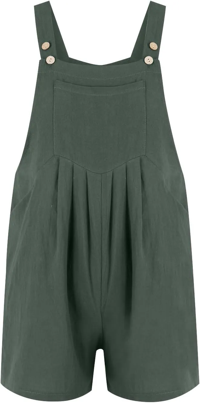 Plus Size Short Rompers for Women Linen Overall Shorts Shortalls Smocked Adjustable Straps Short Bib Overalls Jumpsuits