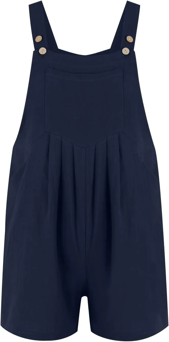 Plus Size Short Rompers for Women Linen Overall Shorts Shortalls Smocked Adjustable Straps Short Bib Overalls Jumpsuits