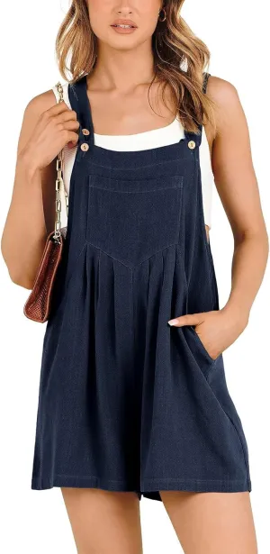 Plus Size Short Rompers for Women Linen Overall Shorts Shortalls Smocked Adjustable Straps Short Bib Overalls Jumpsuits