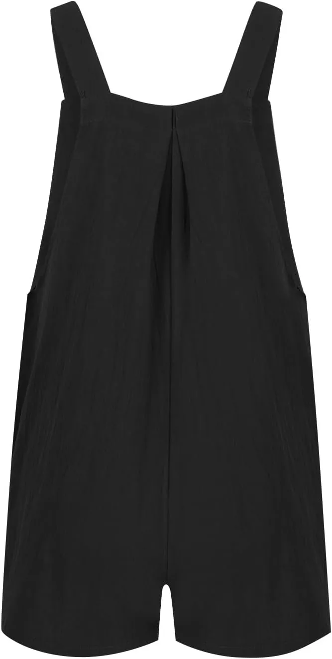 Plus Size Short Rompers for Women Linen Overall Shorts Shortalls Smocked Adjustable Straps Short Bib Overalls Jumpsuits