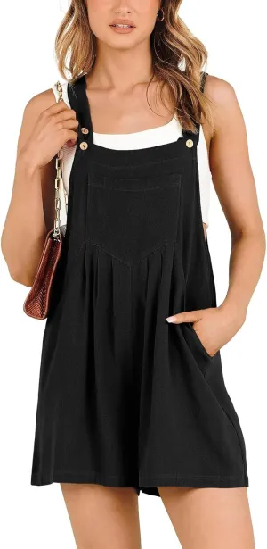 Plus Size Short Rompers for Women Linen Overall Shorts Shortalls Smocked Adjustable Straps Short Bib Overalls Jumpsuits