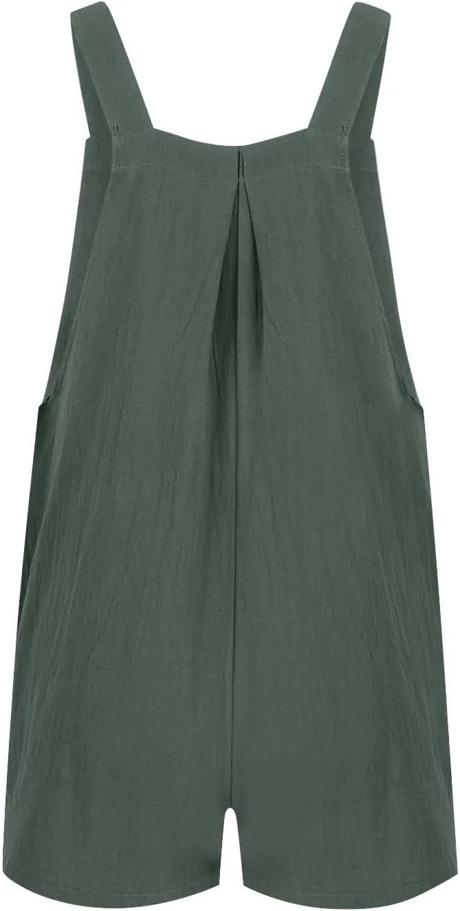 Plus Size Short Rompers for Women Linen Overall Shorts Shortalls Smocked Adjustable Straps Short Bib Overalls Jumpsuits