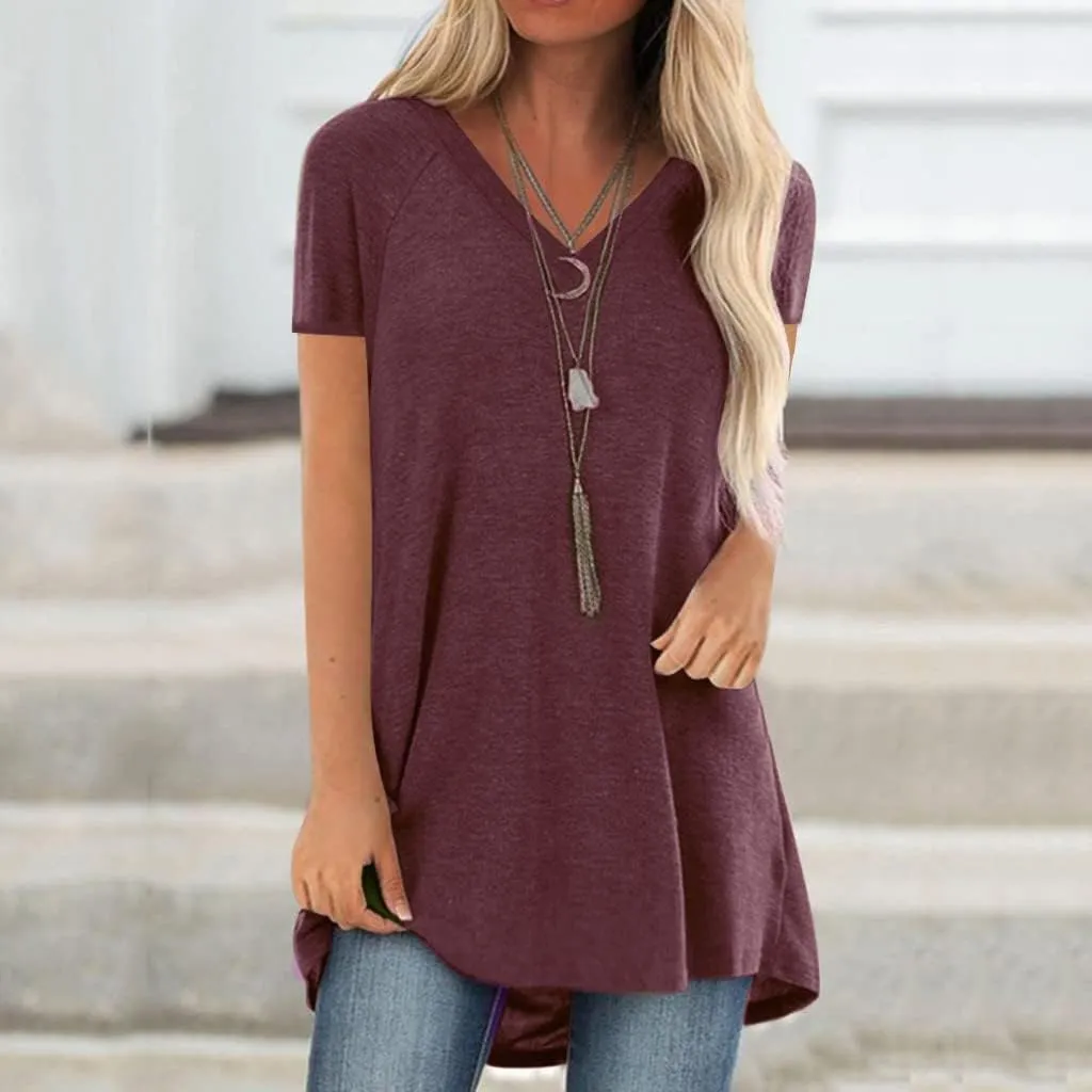 Plus Size Tunic Tops for Women Long Flowy Shirts for Leggings Short Sleeve V Neck/Crewneck Tees Blouse