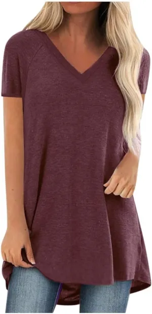 Plus Size Tunic Tops for Women Long Flowy Shirts for Leggings Short Sleeve V Neck/Crewneck Tees Blouse