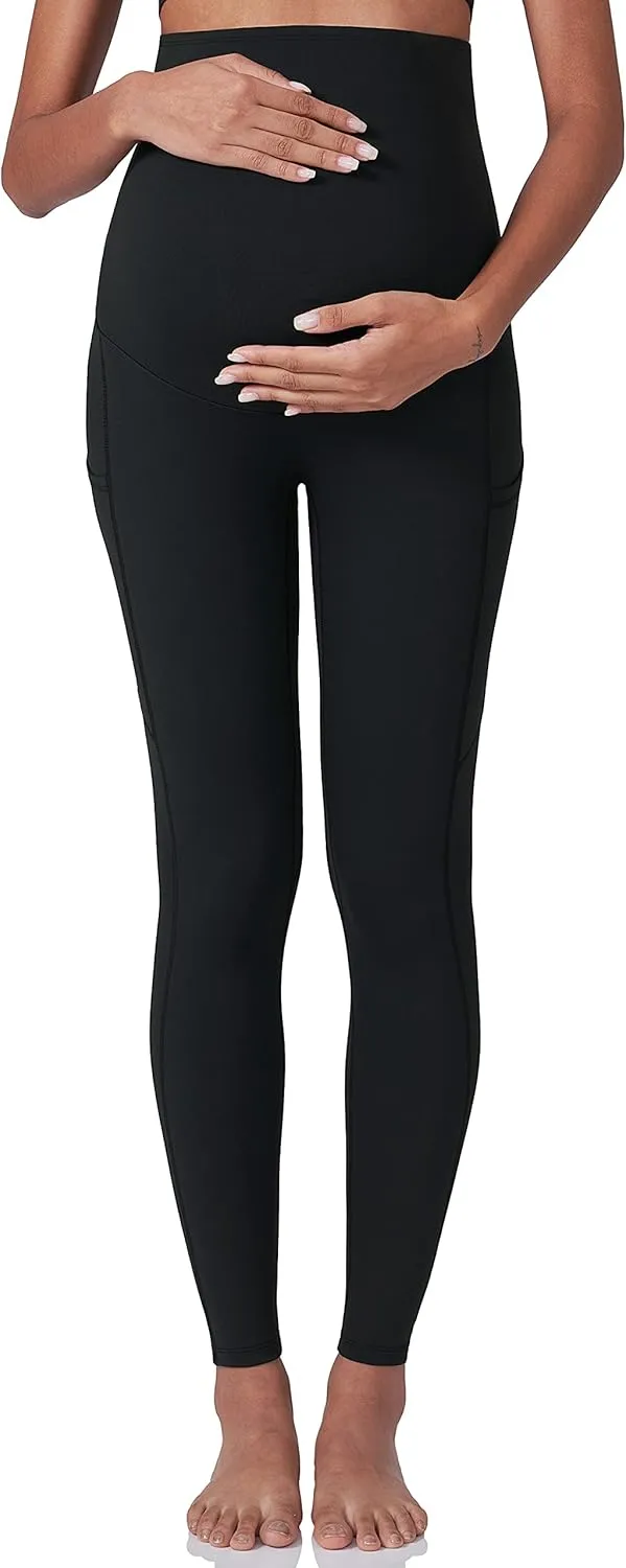 POSHDIVAH Women's Maternity Workout Leggings Over The Belly Pregnancy Yoga Pants with Pockets Soft Activewear Work Pants