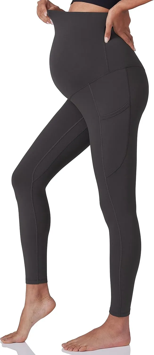 POSHDIVAH Women's Maternity Workout Leggings Over The Belly Pregnancy Yoga Pants with Pockets Soft Activewear Work Pants