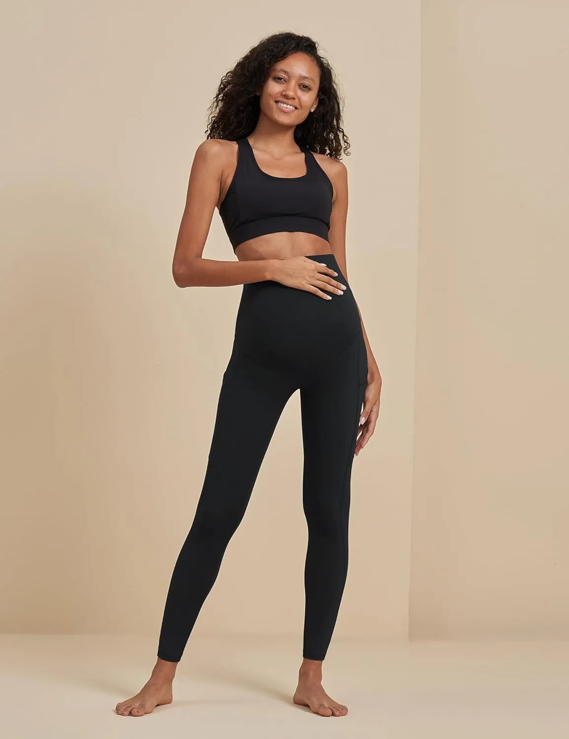 POSHDIVAH Women's Maternity Workout Leggings Over The Belly Pregnancy Yoga Pants with Pockets Soft Activewear Work Pants
