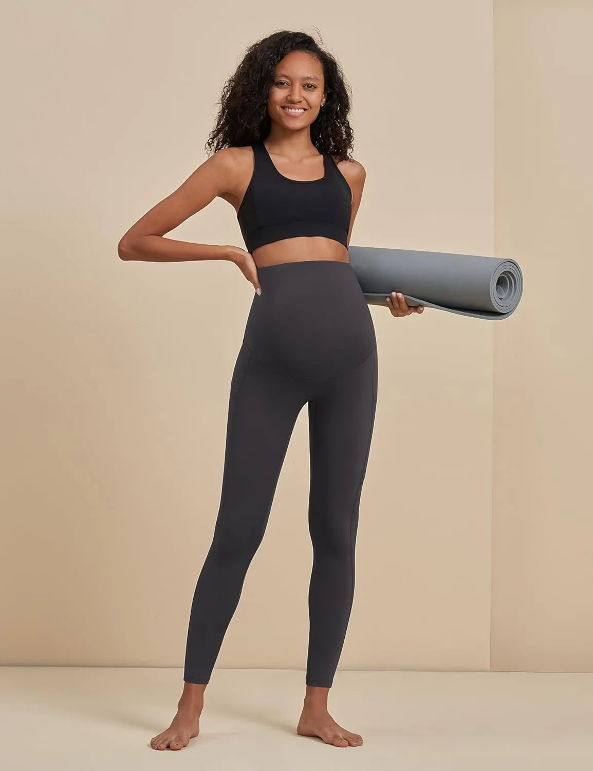 POSHDIVAH Women's Maternity Workout Leggings Over The Belly Pregnancy Yoga Pants with Pockets Soft Activewear Work Pants