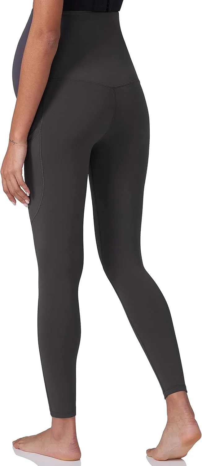 POSHDIVAH Women's Maternity Workout Leggings Over The Belly Pregnancy Yoga Pants with Pockets Soft Activewear Work Pants