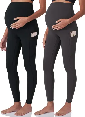 POSHDIVAH Women's Maternity Workout Leggings Over The Belly Pregnancy Yoga Pants with Pockets Soft Activewear Work Pants