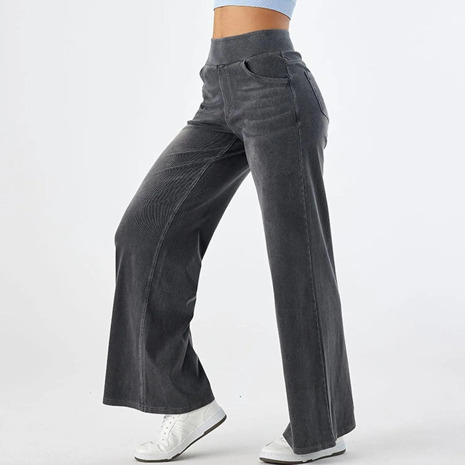 Pull On Wide Leg Jeans for Women High Waisted Stretchy Baggy Trendy Straight Leg Jeans Denim Pants