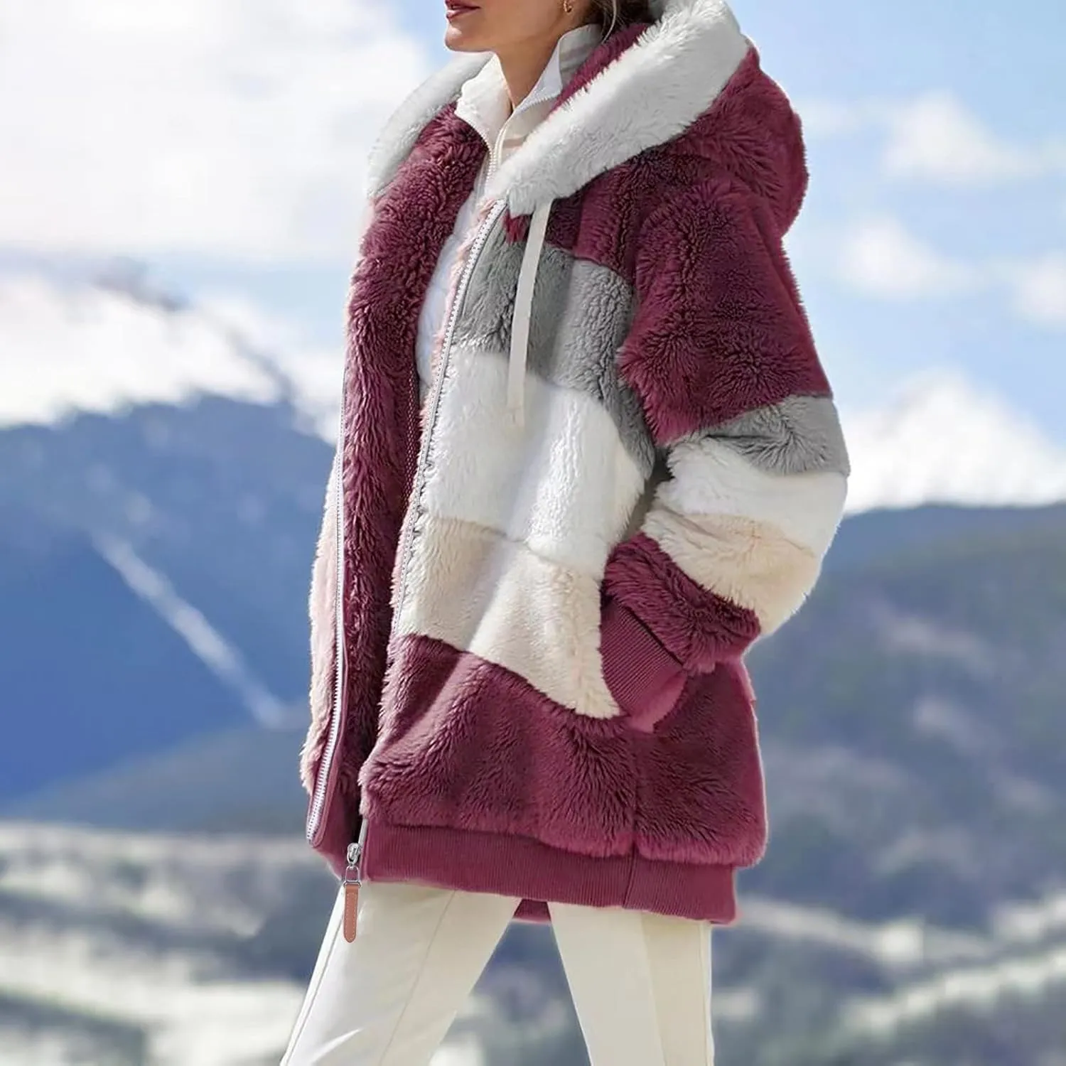 QWENTMTNTY Winter Coats for Women 2023 Sherpa Coats Lightweight Sherpa Lined Jacket No Hood Warm Winter Coats Outerwear