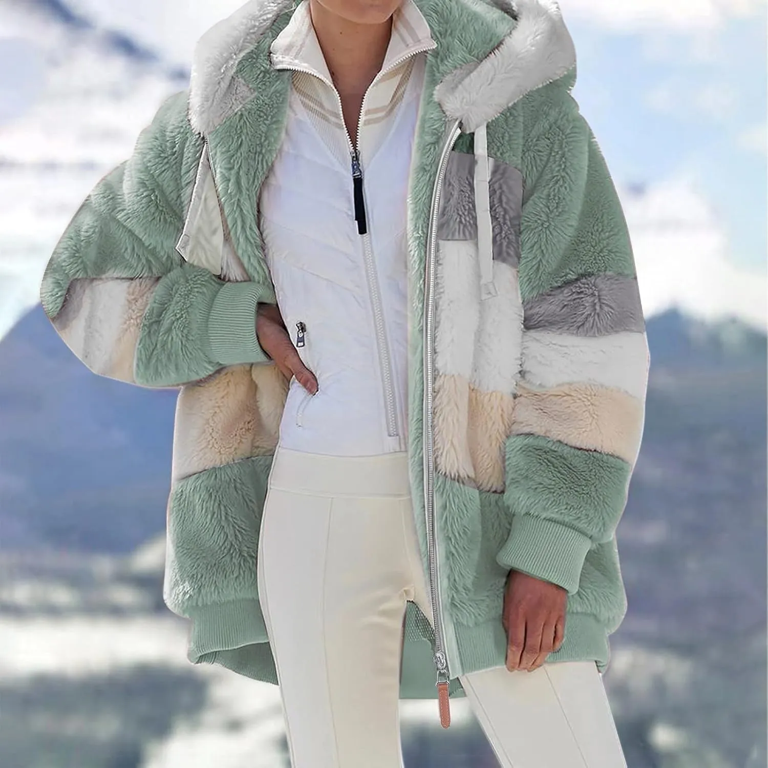 QWENTMTNTY Winter Coats for Women 2023 Sherpa Coats Lightweight Sherpa Lined Jacket No Hood Warm Winter Coats Outerwear