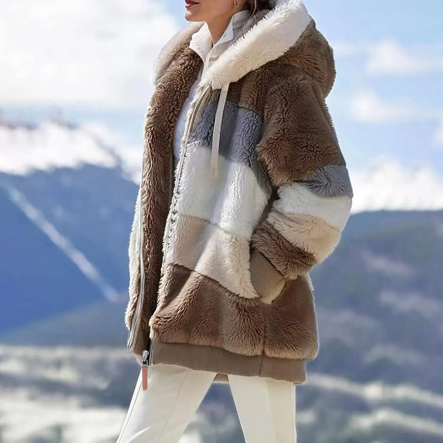 QWENTMTNTY Winter Coats for Women 2023 Sherpa Coats Lightweight Sherpa Lined Jacket No Hood Warm Winter Coats Outerwear