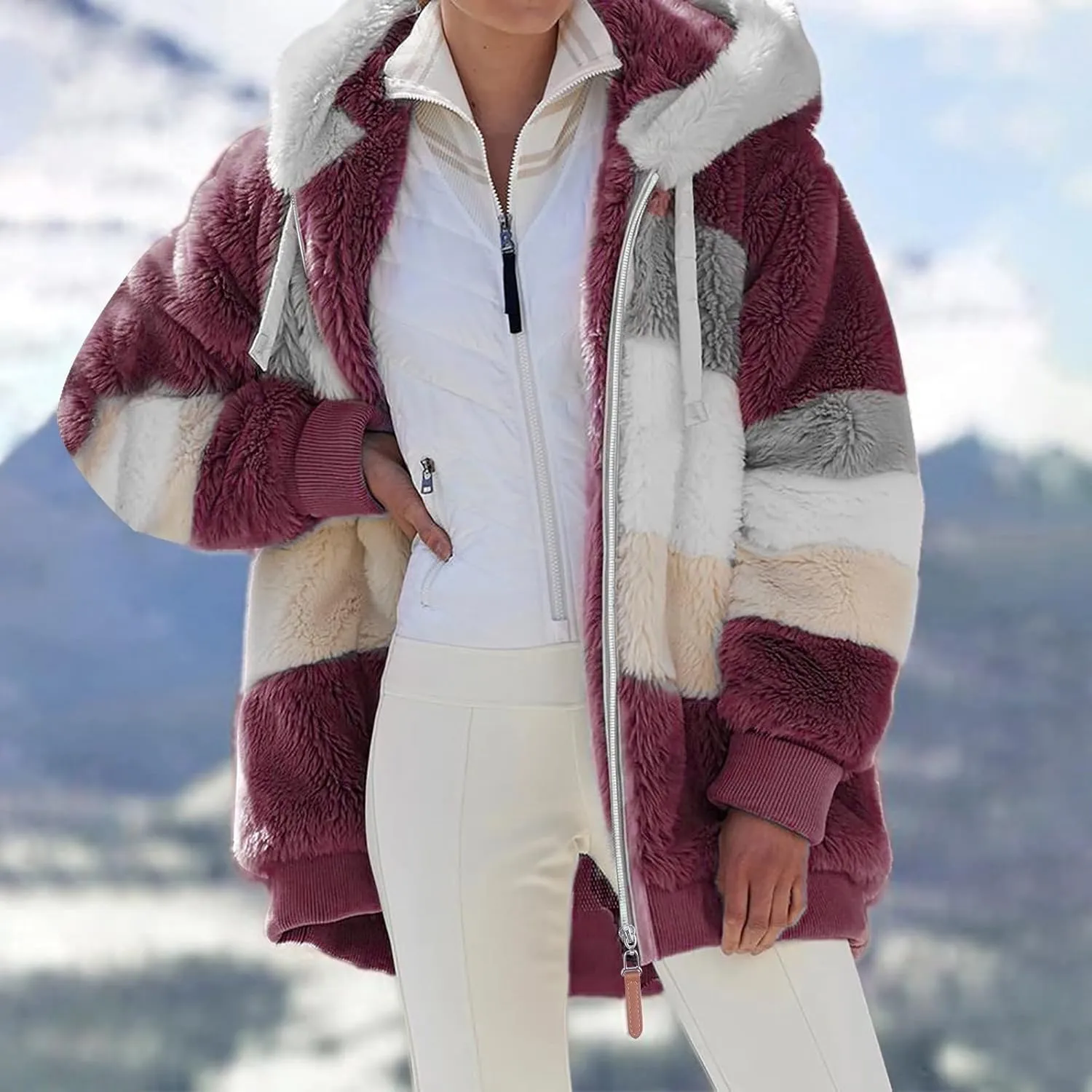 QWENTMTNTY Winter Coats for Women 2023 Sherpa Coats Lightweight Sherpa Lined Jacket No Hood Warm Winter Coats Outerwear