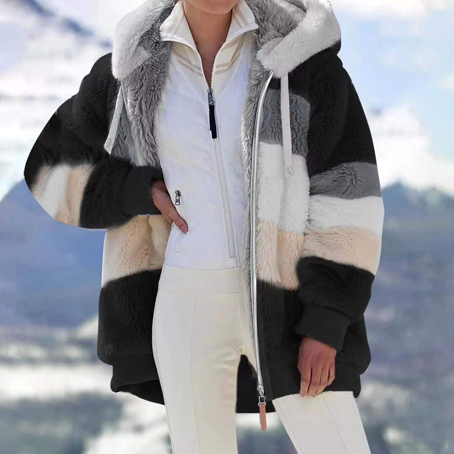 QWENTMTNTY Winter Coats for Women 2023 Sherpa Coats Lightweight Sherpa Lined Jacket No Hood Warm Winter Coats Outerwear