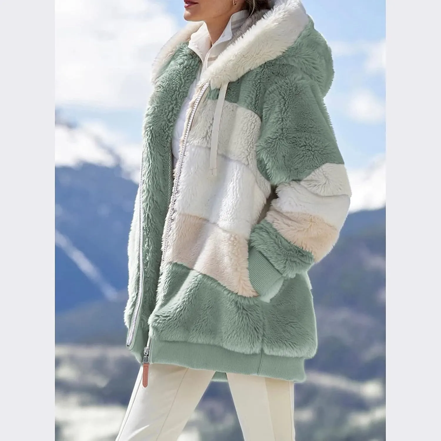 QWENTMTNTY Winter Coats for Women 2023 Sherpa Coats Lightweight Sherpa Lined Jacket No Hood Warm Winter Coats Outerwear