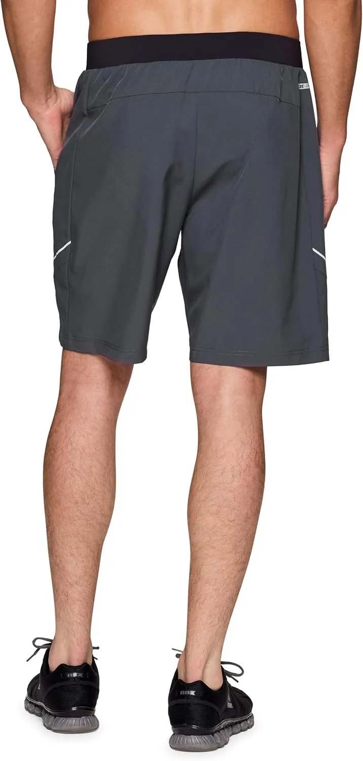 RBX Activewear Workout Shorts for Men, Quick Drying Woven Running Basketball Shorts with Flat Waistband, 9" Inseam
