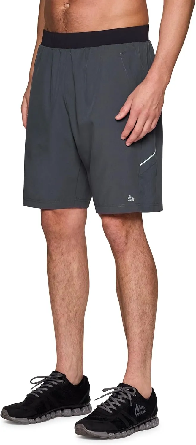 RBX Activewear Workout Shorts for Men, Quick Drying Woven Running Basketball Shorts with Flat Waistband, 9" Inseam