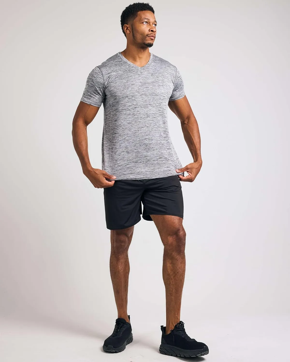 Real Essentials 5 Pack: Mens V-Neck Dry-Fit Moisture Wicking Active Athletic Tech Performance T-Shirt