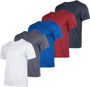 Real Essentials 5 Pack: Mens V-Neck Dry-Fit Moisture Wicking Active Athletic Tech Performance T-Shirt