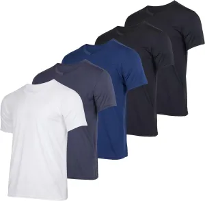 Real Essentials 5 Pack: Mens V-Neck Dry-Fit Moisture Wicking Active Athletic Tech Performance T-Shirt